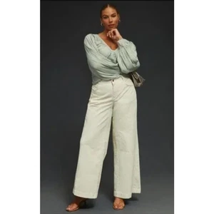 Anthropologie Pilcro Off White Gwen Wide Leg Corduroy Pants EUC 32 - Picture 1 of 10