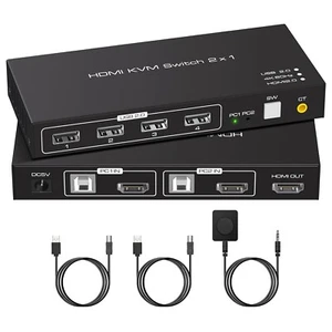VPFET HDMI KVM Switch 2 Port 4K@60Hz für 2 PC 1 Monitor inkl. USB-Kabel - Bild 1 von 6