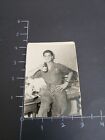 Vtg Military Male Soldier Drinking A Beer In Jumpsuit Black & White Photo 