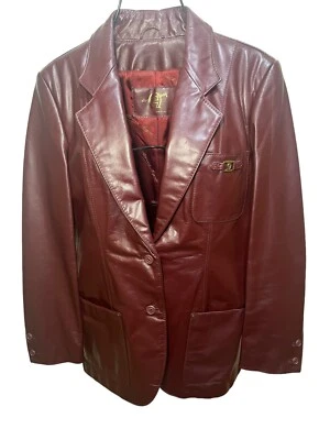 Chaqueta Abrigo Blazer Mujer Vintage Etienne Aigner Cuero Borgoña Talla 12 Foto 1 de 4