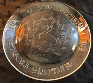 Season’s Greeting Clear Glass Serving Plate 12” Diameter - Picture 1 of 5