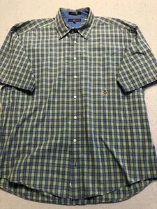 Tommy Hilfiger Button Up Shirt Men's XXL Crest Logo Pocket Collared Blue Plaid - Picture 1 of 5
