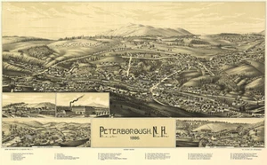 Peterborough, New Hampshire - 1886 - Aerial Bird's Eye View Map Poster - Picture 1 of 1