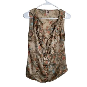 Anne Klein Blouse Women's Medium Colorful Floral Ruffle Sleeveless Shirt Top - Picture 1 of 10