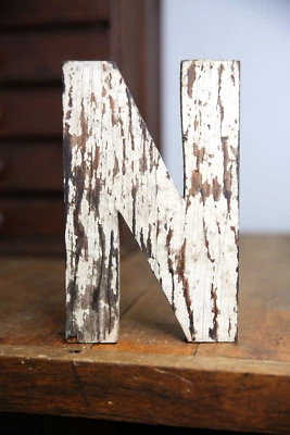 Vintage Primitive Wooden Letter "N" mailbox door house home initial antique sign - Image 1 of 3