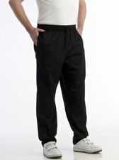 CHEF TROUSERS PLAIN BLACK CHEF PANTS UNIFORM UNISEX ELASTICATED WORK KITCHEN