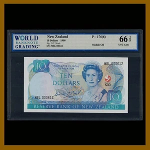 New Zealand 10 Dollars, 1990 P-176 (6) Farmers Queen Elizabeth II WBG 66 TOP Unc - Picture 1 of 2