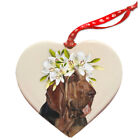 Bloodhound Porcelain Floral Heart Shaped Double-Sided Ornament Décor