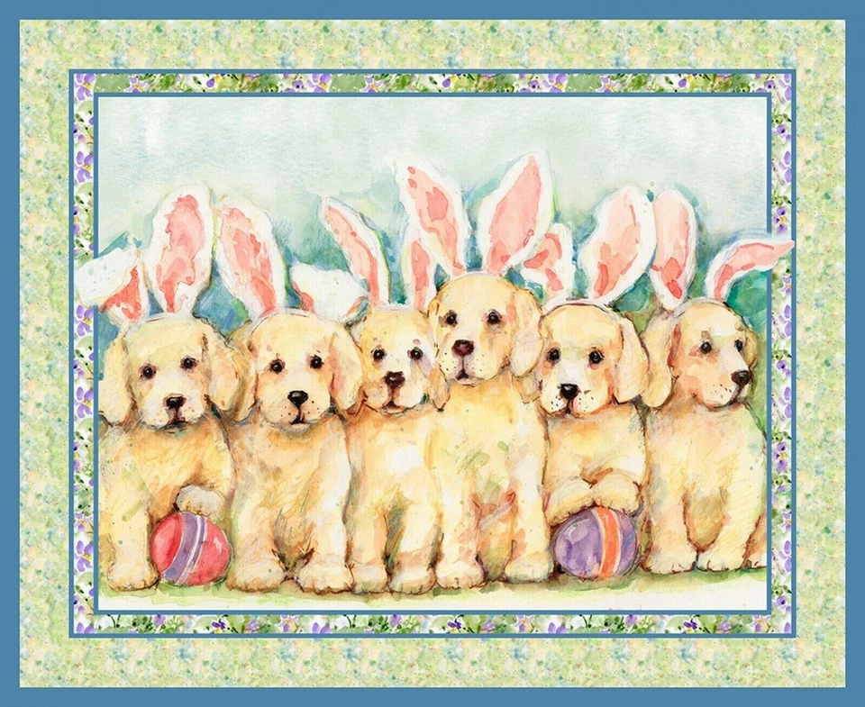 35" Fabric Panel - Springs Wild Wings Dog Bunnies Spring  Wallhanging - Image 1 of 1
