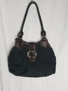 Brighton Fabric & Reptile Leather Dual Strap Purse 13x4.5x10" Animal Print Linin - Picture 1 of 9