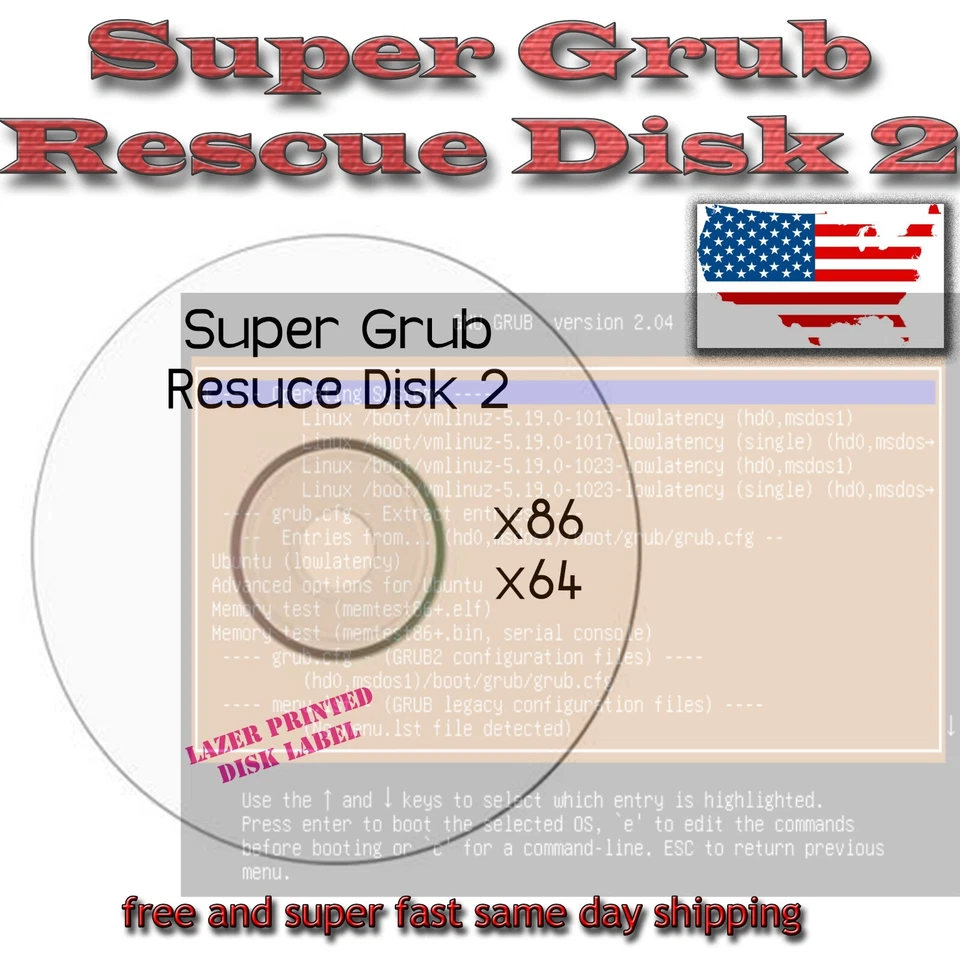 Super Grub2 Disk Linux, Windows & MAC Boot UP Repair Disk Fast Shipping USA HQ - Image 1 of 2