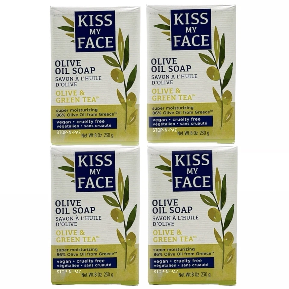Sabonete de azeite Kiss My Face azeite azeite azeite e chá verde 8 oz (4 barras) vegano feito na Grécia - Imagem 1 de 4