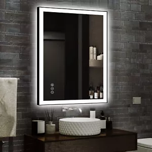 Sleek Black Frame LED Mirror with Fog-free Technology for Bathroom Wall 20*28 in - Picture 1 of 6