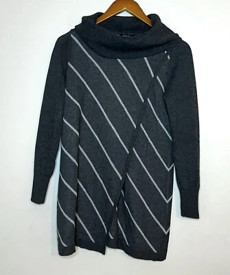 Suéter WHBM Asimétrico Envolvente Frontal Mezcla de Lana Capucha Cuello Gris Blanco Rayas XS Foto 1 de 4