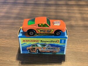Matchbox Superfast No. 8 Wildcat Dragster pink body light green base with box