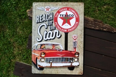 Texaco Embossed Tin Metal Sign - Gasoline Motor Oil - Star - Gas Station - Pump - Image 1 of 4