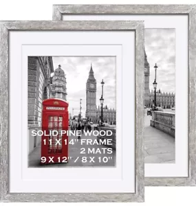 11X14 Picture Frames White Solid Wood - Display Pictures 9X12 or 8X10 set of 2 - Picture 1 of 8