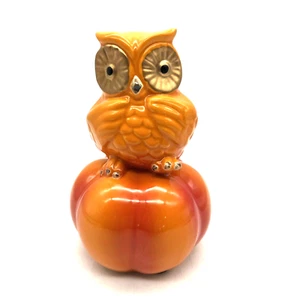 VTG MCM Great Horned Owl Ceramic Art-Pottery 6" T Figurine Orange Glaze /Gold - Picture 1 of 9