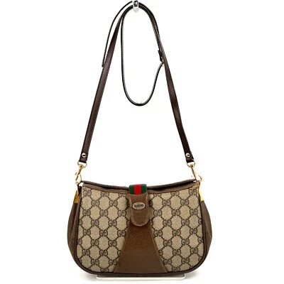 Vintage GUCCI Shoulder Bag Purse Sherry Line GG PVC Leather Brown Auth - Image 1 of 4