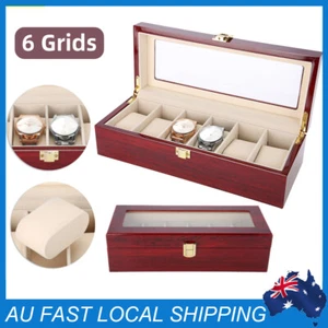 6 Grids Watch Jewelry Bracelet Display Box Wooden Case Storage Organizer Gift AU - Picture 1 of 10
