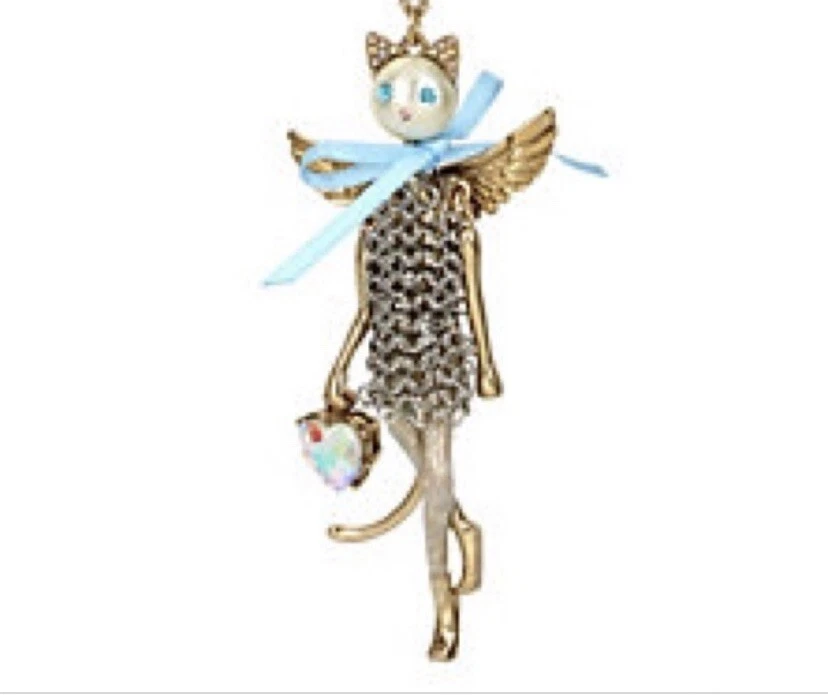 Betsey Johnson Long Angel Celestial Cat Pendant Necklace 889295248836