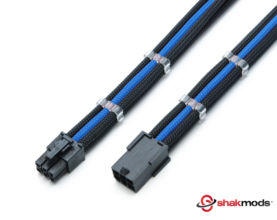6 Pin Pci-E 30cm Extension Dark Blue Black Sleeved + 2 Free cable Combs Shakmods - Image 1 of 1