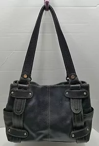 Bolso de Hombro Tignanello de Cuero Guijarros Negro - ¡Buen Estado! - Imagen 1 de 9