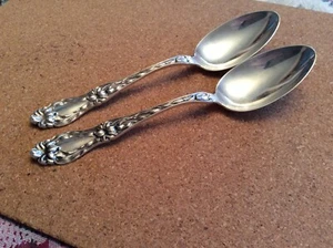 Sterling Silver 2 Large Serving Spoons With Great Detail Workmanship - Picture 1 of 9