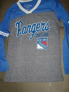 NHL WOMENS  NEW YORK RANGERS BLUE AND GRAY TEE SHIRT - Picture 1 of 5