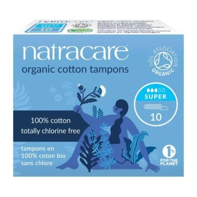 Natracare Bio Baumwolle Nicht Applikator Tampons Super 10 pro Packung