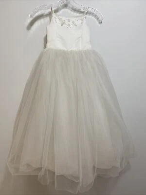 Vestido de novia David niña flor con falda de tul talla 6 blanco cuentas falda completa Foto 1 de 4