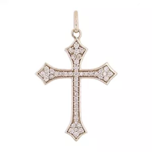14k White Gold 0.47ctw Diamond Cross Pendant 1.4" 3 grams - Picture 1 of 5