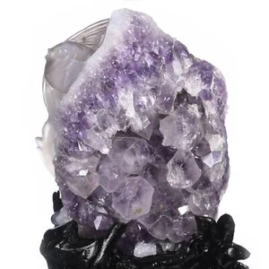 5.24" Natural Amethyst Geode Agate Fish Family Mascot Carving Collectibles #AY69 - Picture 1 of 10