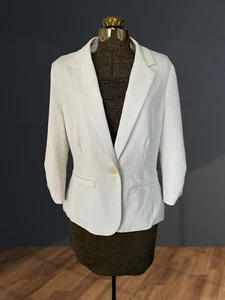 Eliza J Womens White Ivory Blazer Jacket Ruched Sleeves Work Career Size M EUC - Picture 1 of 13