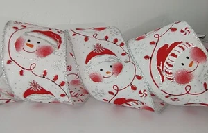 Cinta de Navidad brillante muñeco de nieve de 2,5" de ancho con bordes con cable - Se vende en secciones de 5 yardas - Imagen 1 de 1