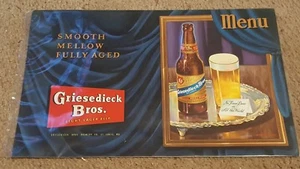 Rare Griesedieck Bros. Light Lager Beer Menu Unused ca. 1950 - Picture 1 of 2