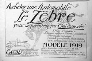 PUBLICITÉ PRESSE 1919 AUTOMOBILE LE ZÈBRE SUSPENSION CANTILEVER - ADVERTISING - Foto 1 di 1