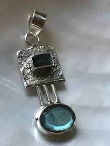 Nachlass 925 gemarkt Silber mit Rechteck & facettiertem ovalem Labradorit Stein geometrisch - Bild 1 von 6