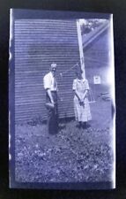 1940s Farmer Couple Man Woman Yard Clothes Line Vtg Photo Negative  4.5 X 3.5