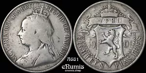 CHIPRE, Victoria, 18 piastras 1901, en muy buen estado - Imagen 1 de 4