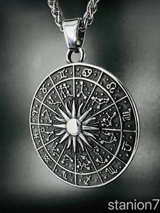 Stern Zeichen Kompass Anhänger Edelstahl Halskette Sonne Mond Magie Symbole 327B - Bild 1 von 6