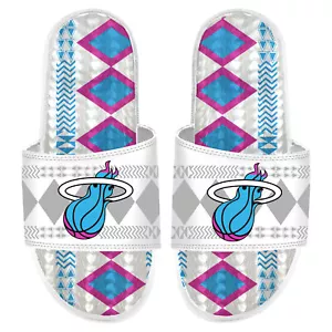 Men's ISlide White Miami Heat Shooting Touch Rwanda Pattern Gel Slide Sandals - Picture 1 of 1