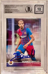 2021-22 Signed Ronald Araujo Topps FC Barcelona #5 Beckett BAS Auto Grade 10 - Picture 1 of 2
