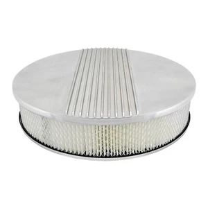 14 x 2 Round Polished Aluminum Center Finned 4Brl Air Cleaner Flat / Raised Base - Picture 1 of 16