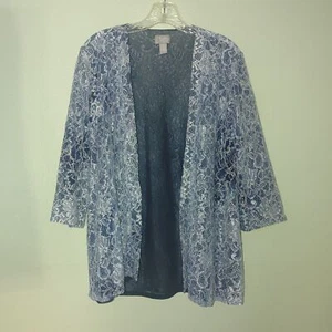 Chicos Travelers Damen offene Strickjacke Größe 0 Small 3/4 Arm blau weiß Spitze - Bild 1 von 10