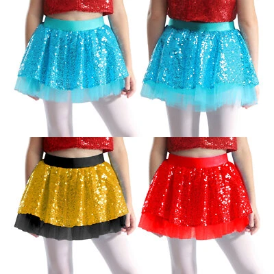 Kids Girls Ruffled Dress Sequins Layered Skirt Sport Latin Hip Hop Dancewear — 第 1/4 张图片