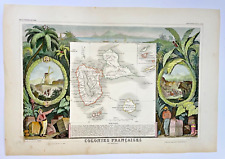 GUADELOUPE CARIBBEAN 1850 VICTOR LEVASSEUR LARGE NICE ANTIQUE MAP 19TH CENTURY