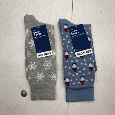 Lote de 2 pares de calcetines antiguos azul marino para hombre talla única copo de nieve gris azul gnomo vacaciones Foto 1 de 4