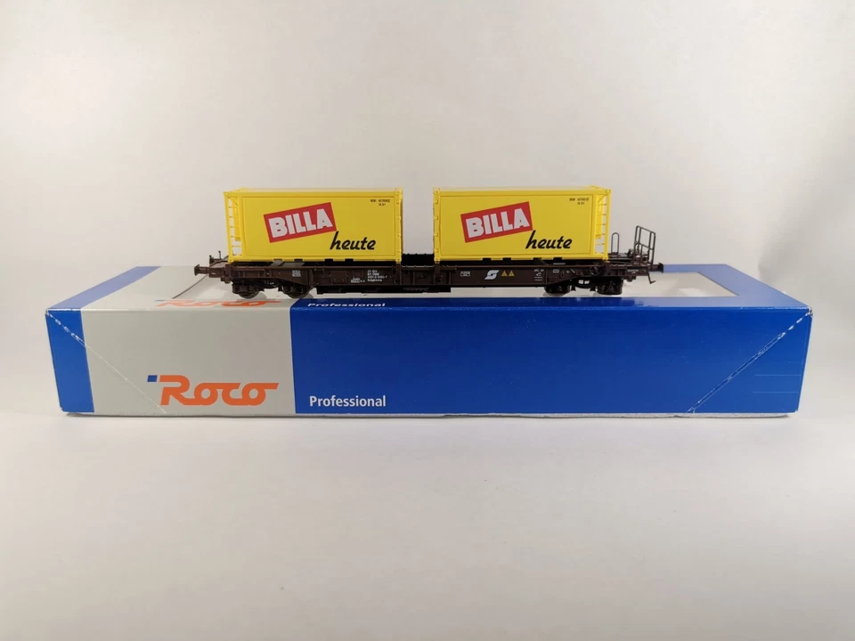 Roco 47634 - Carro Merci Porta Container "Billa" delle ÖBB USATO Scala H0 DC  - Immagine 1 di 4