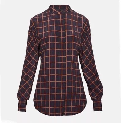 Theory Perfect Dolman Silk Blouse Top York Plaid Purple Multi Size P Small - Image 1 of 4